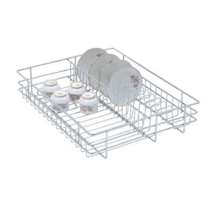 CUP AND SAUCER DRAWER BASKET (4″ HEIGHT X 19″ WIDTH X 20″ DEPTH) 6MM WIRE STAINLESS STEEL