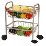 Homecare Stainless Steel Round Pipe Fruit And Vegetable Basket 2 Shelf Trolley